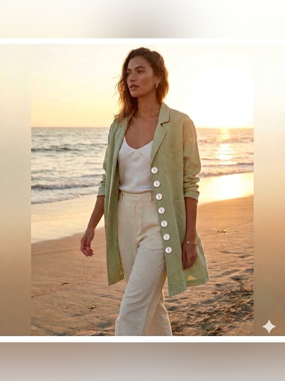 Sage GreenReal Mussel Shell  button down cardigan with packets SzM-10